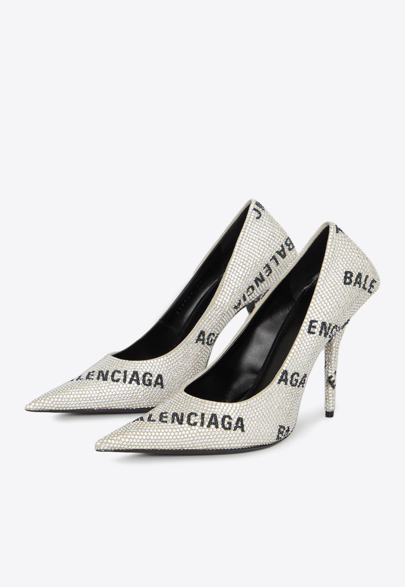 Balenciaga Square Knife 110 Crystal-Embellished Pumps Silver 719769-WBC52-8310