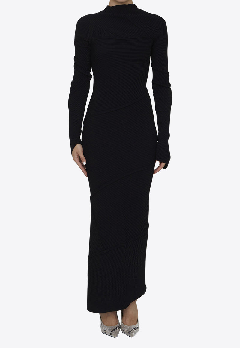 Balenciaga Spiral Maxi Rib Dress Black 751094-T5199-1000