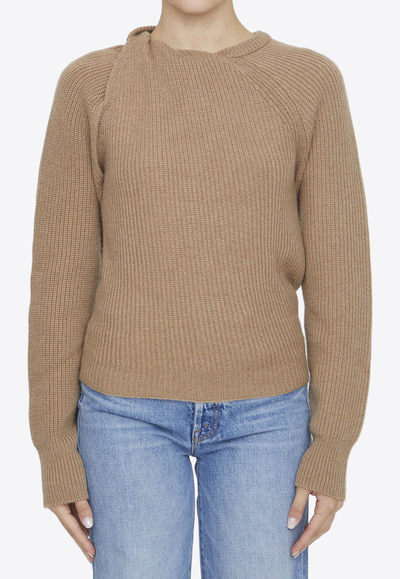 Stella McCartney Ribbed-Knit Cashmere Sweater 6K0470-3S2418-2051 Beige