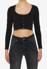 Alexander Wang Cropped Cardigan Top with Logo Crystals Black 1KC3233046--001