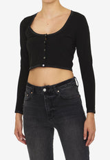 Alexander Wang Cropped Cardigan Top with Logo Crystals Black 1KC3233046--001