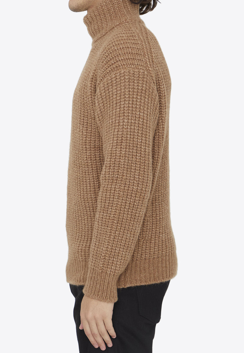 Roberto Collina Rib-Knit Alpaca Sweater RP47203--6 Camel