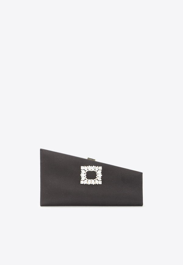 Roger Vivier Asymmetrical Crystal Buckle Satin Clutch RBWAOOX0200-RS0-B999 Black