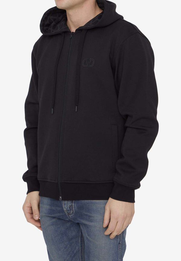 Valentino Signature VLogo Zip-Up Hooded Sweatshirt Black 4V3MF27H-9VY-0NO