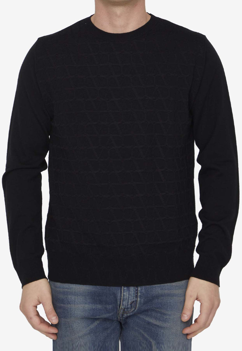 Valentino Toile Iconographe Jacquard Knit Sweater Black 4V3KC28E-9VR-N01