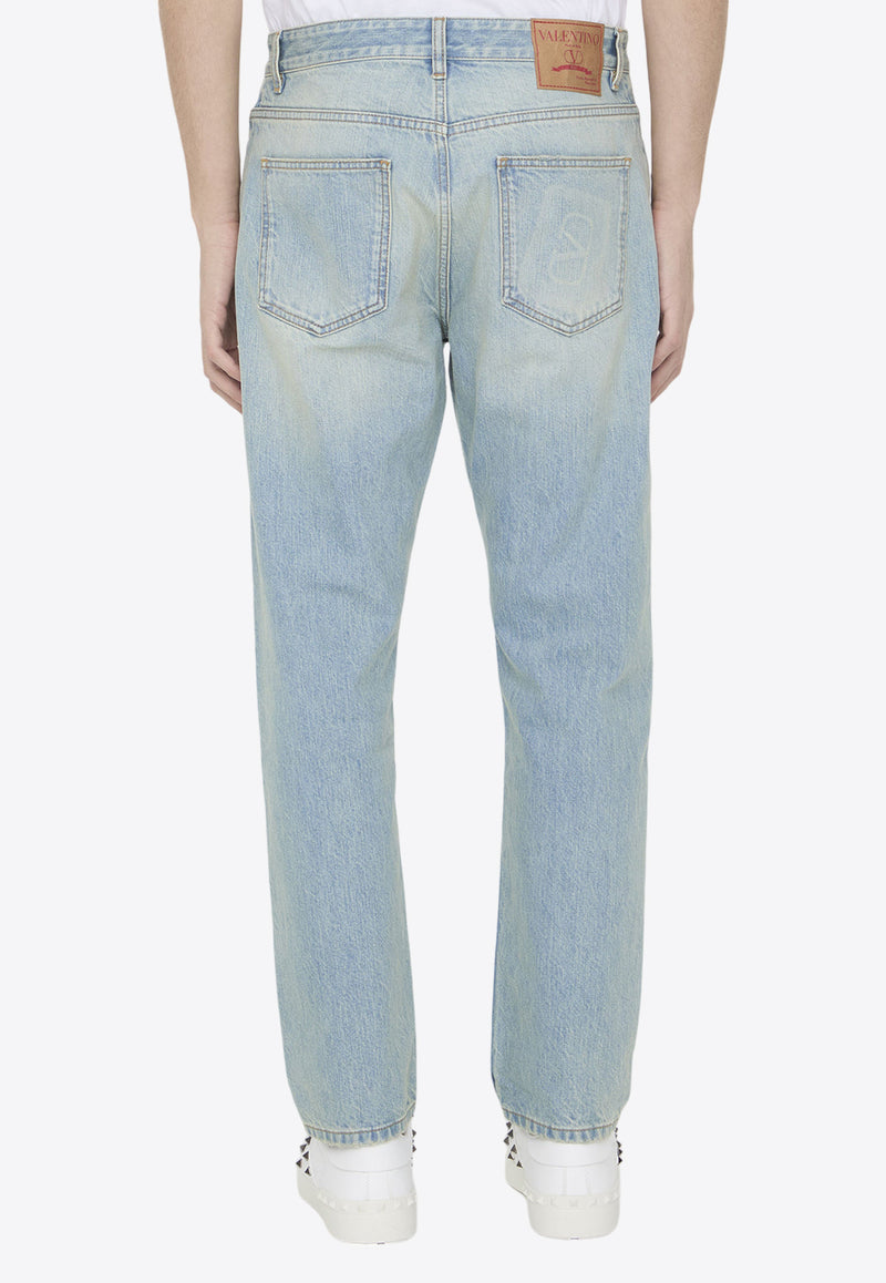 Valentino Logo Patch Straight-Leg Jeans Blue 4V3DE03D-9WD-508