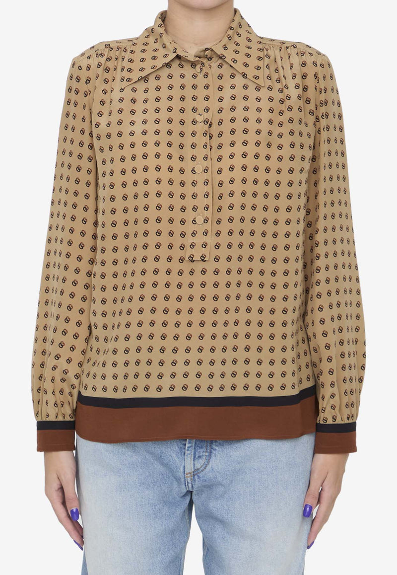 Gucci GG Motif Long-Sleeved Silk Blouse Beige 718208-ZAO1L-2359