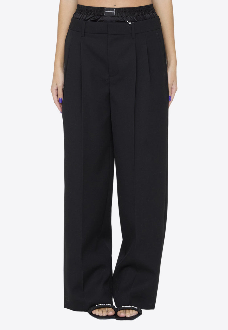 Alexander Wang Layered Wide-Leg Tailored Wool Pants Black 1WC1244674--001