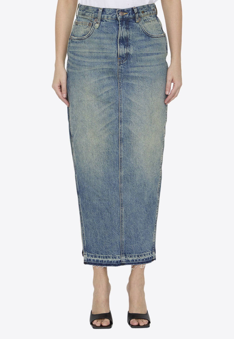 R13 Devon Side-Slit Denim Midi Skirt Blue R13WD102--D173A