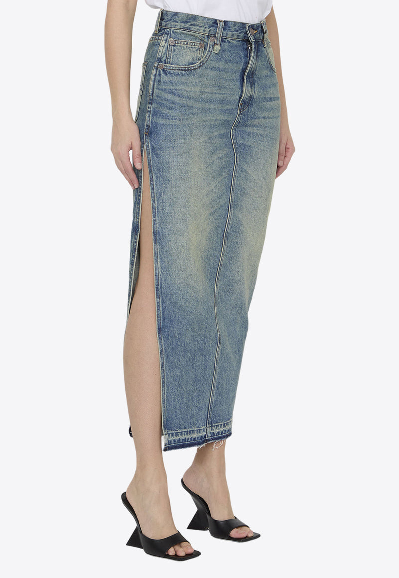 R13 Devon Side-Slit Denim Midi Skirt Blue R13WD102--D173A