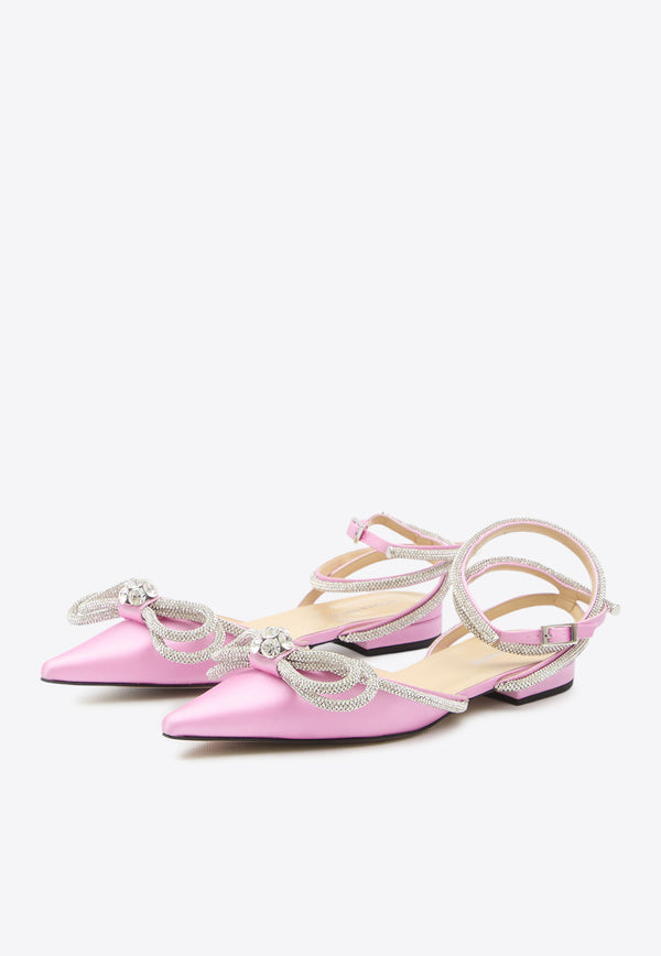 Mach 
Mach Double Bow Satin Slingback Flats Pink R24-S0017-CRP-922