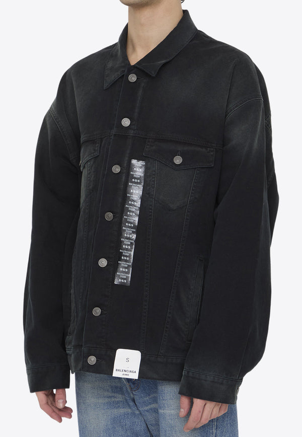 Balenciaga Vintage Denim Jacket with Size Sticker Detail Black 767947-TNW11-1672