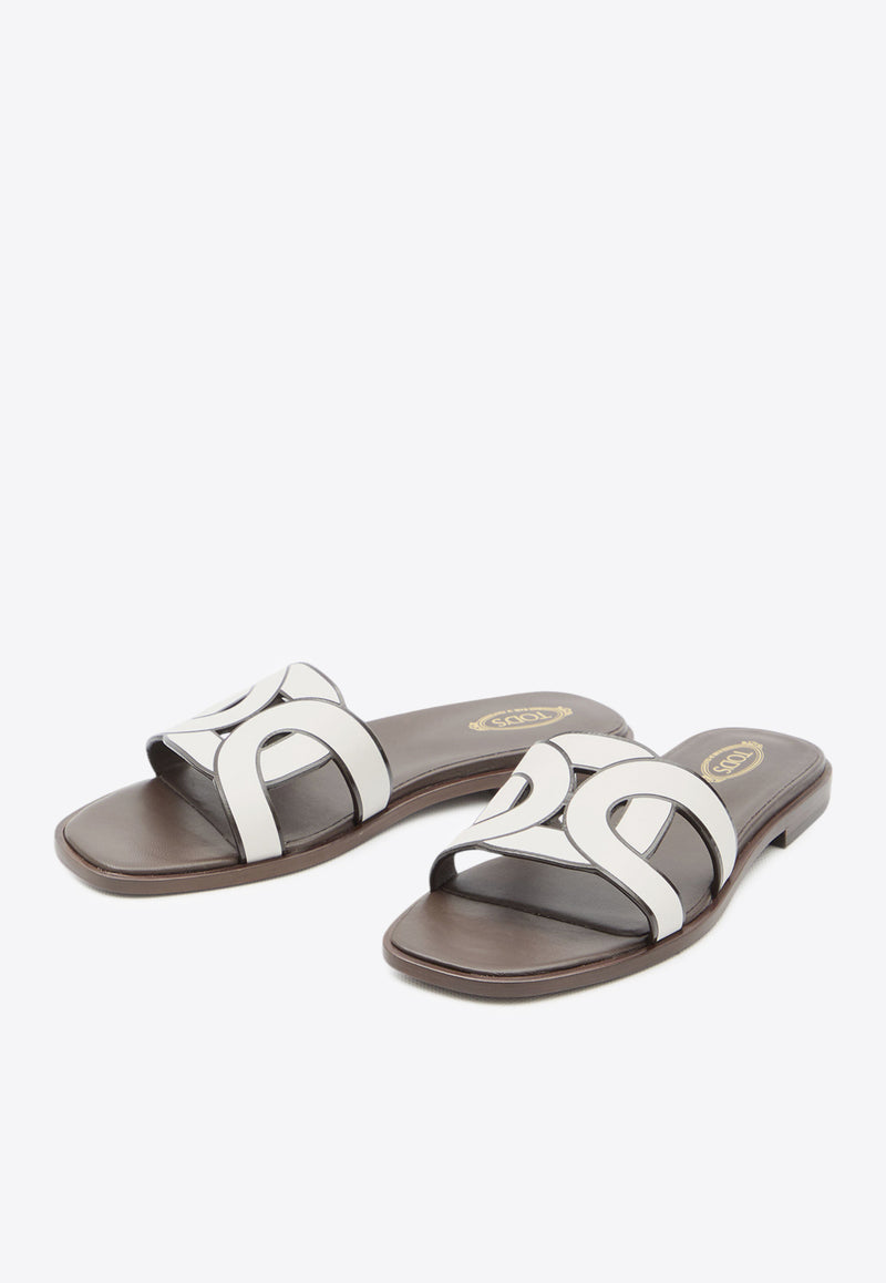 Tod
s Logo Strap Leather Flat Sandals White XXW70K0GU70-MID-B001