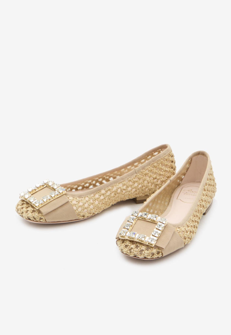 Roger Vivier Tres Vivier Raffia Ballet Flats Beige RVW44938140-RNK-5T97