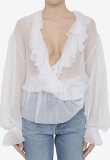 Dolce 
Gabbana Ruffled Wrap Chiffon Blouse White F79FGT-FU1AT-W0800