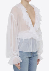 Dolce 
Gabbana Ruffled Wrap Chiffon Blouse White F79FGT-FU1AT-W0800