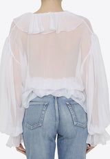 Dolce 
Gabbana Ruffled Wrap Chiffon Blouse White F79FGT-FU1AT-W0800