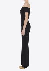 Balmain Off-Shoulder Crepe Jumpsuit Black CF1PW130VE17--0PA