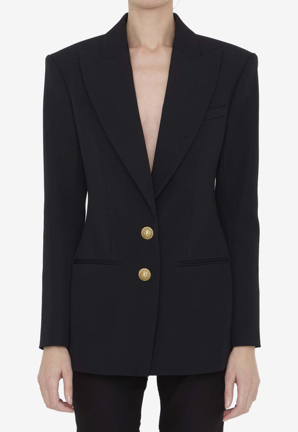 Balmain Single-Breasted Virgin Wool Blazer Black CF1SE055WC09--0PA