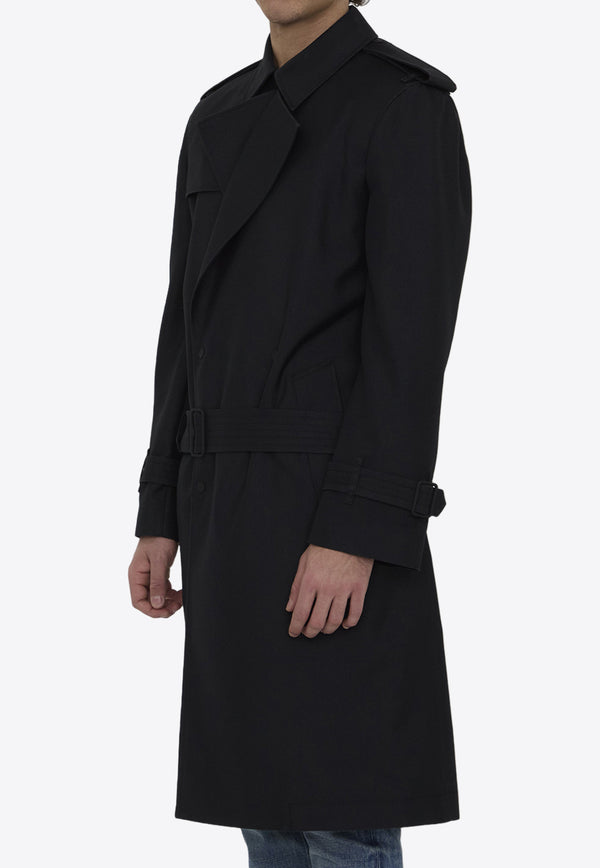 Burberry Double-Breasted Long Silk Trench Coat Black 8087101--A1189