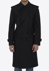 Burberry Double-Breasted Long Silk Trench Coat Black 8087101--A1189