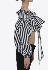 Patou Striped Off-Shoulder Cropped Top Monochrome TO043-0168-5958