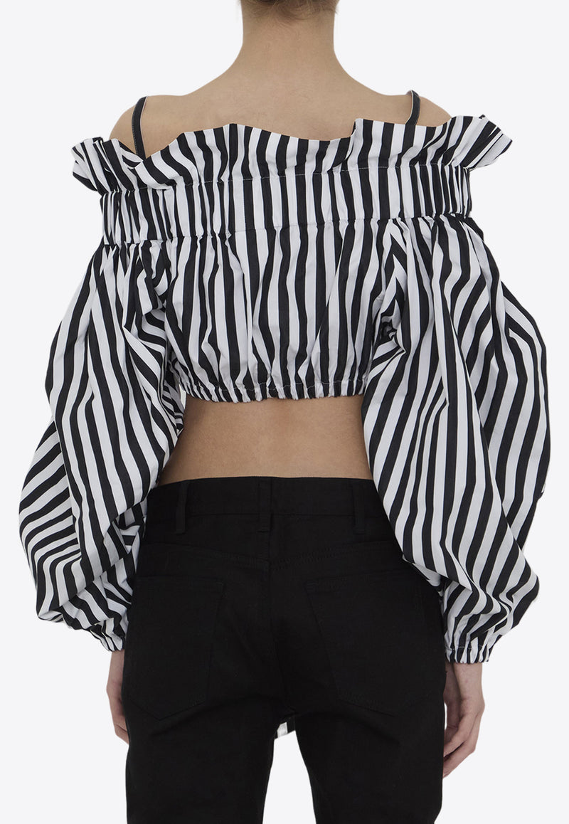 Patou Striped Off-Shoulder Cropped Top Monochrome TO043-0168-5958