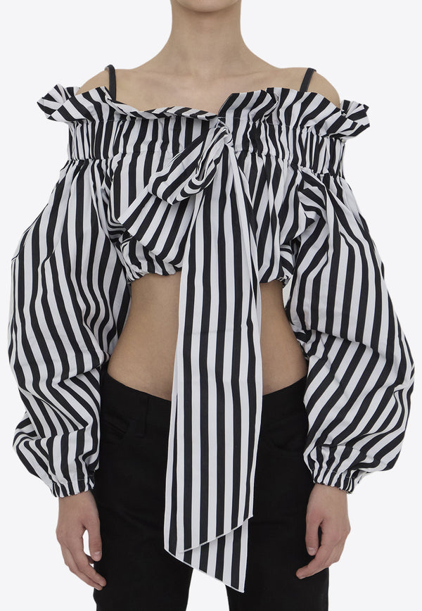 Patou Striped Off-Shoulder Cropped Top Monochrome TO043-0168-5958