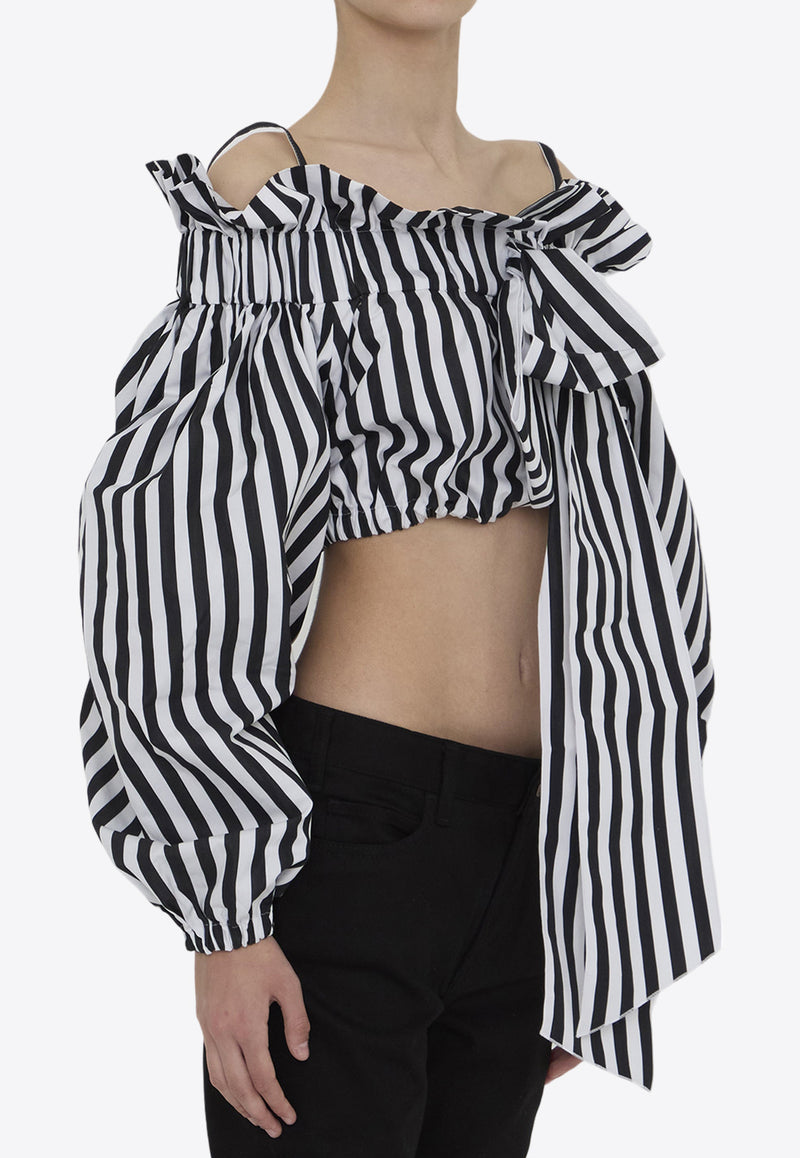 Patou Striped Off-Shoulder Cropped Top Monochrome TO043-0168-5958