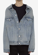 Balenciaga Off-Shoulder Denim Jacket Blue 786638-TQW55-6379