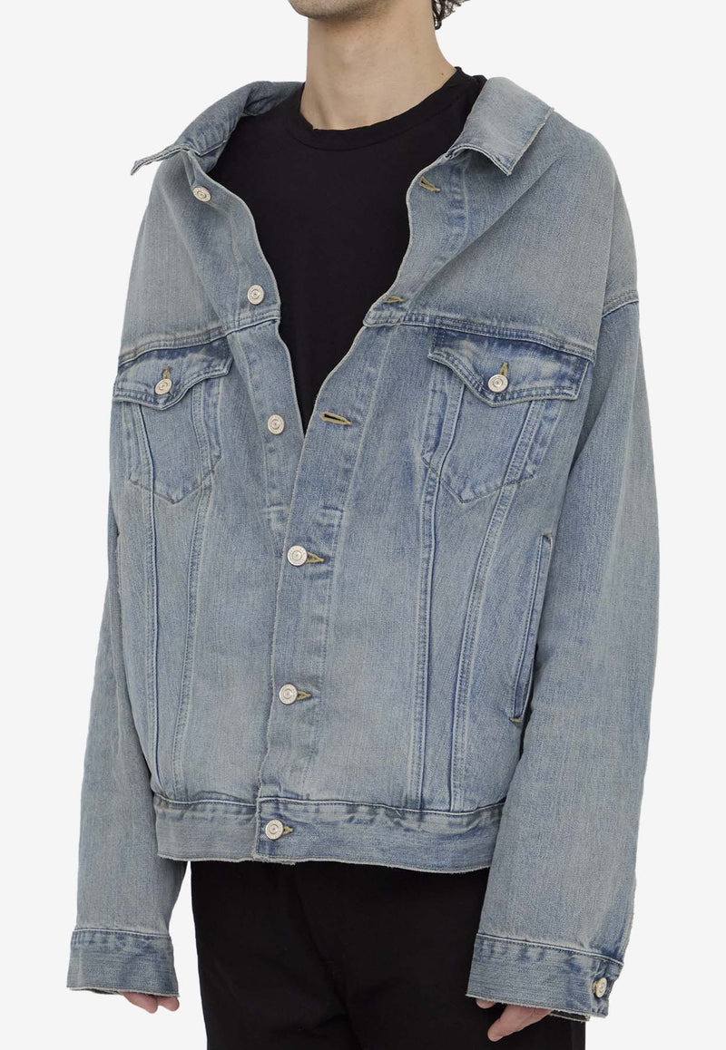 Balenciaga Off-Shoulder Denim Jacket Blue 786638-TQW55-6379