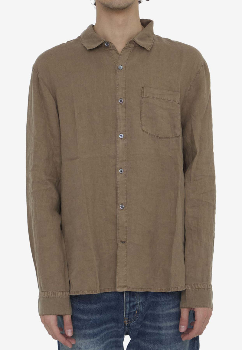 James Perse Long-Sleeved Linen Shirt  Beige MKO3652--CHSP