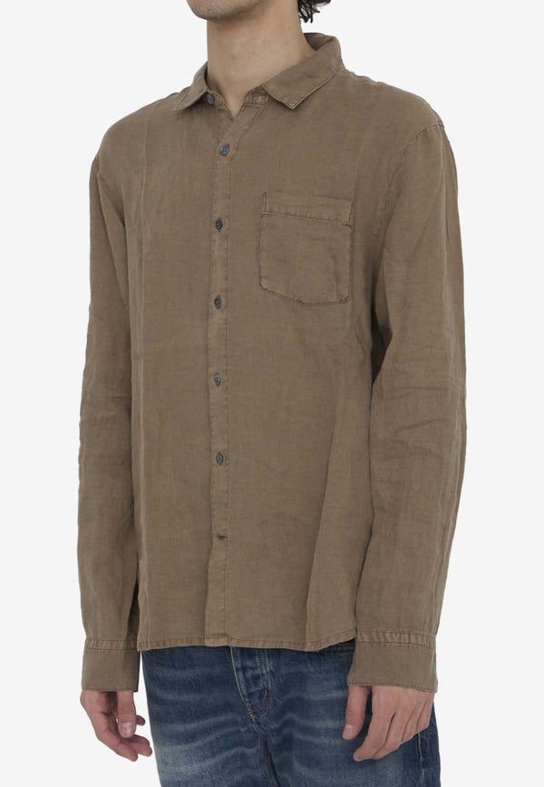 James Perse Long-Sleeved Linen Shirt  Beige MKO3652--CHSP