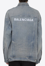 Balenciaga Washed-Out Denim Logo Jacket Blue 790487-TQW55-6379