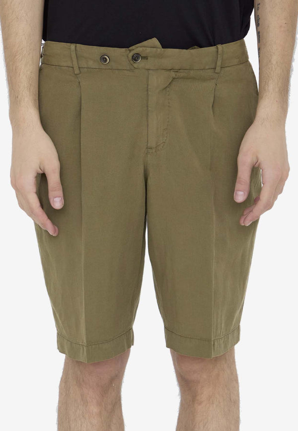 PT Torino Elasticated Linen-Blend Bermuda Shorts Green CBBTJKZA0CL1-PU31-Y471