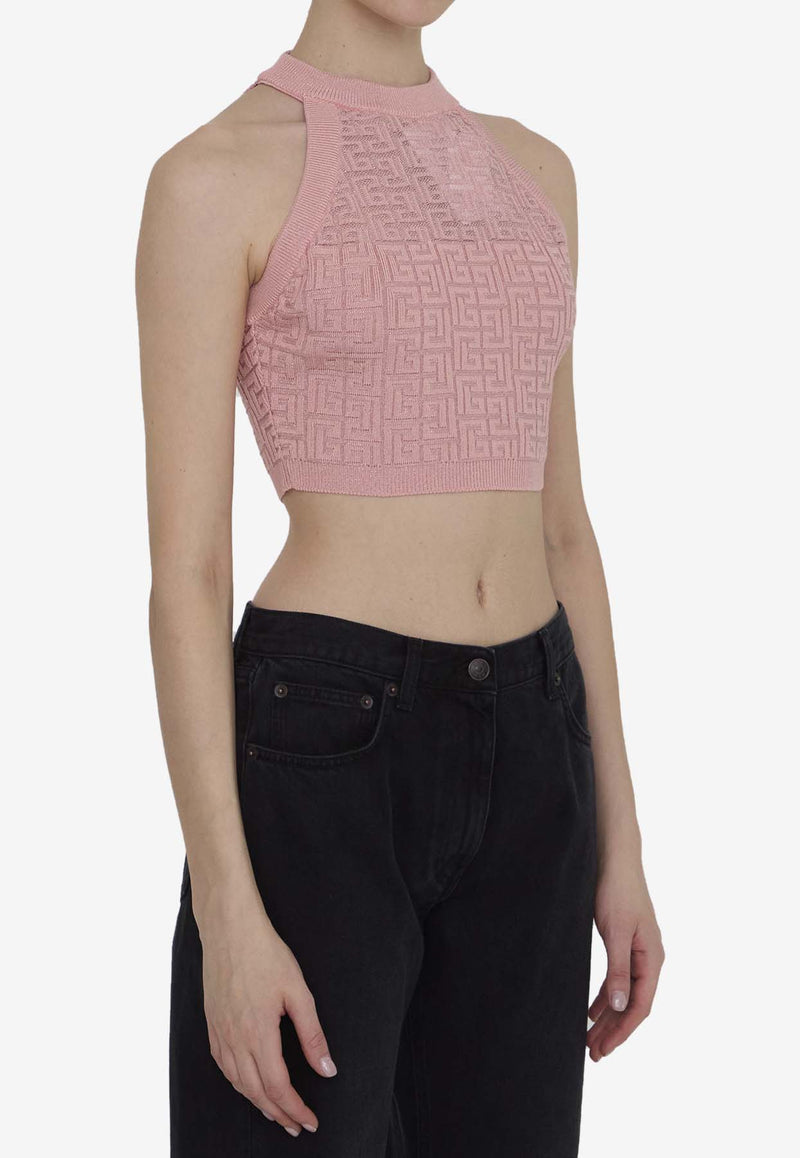 Balmain PB Labyrinth Knit Crop Top DF1AB026-KG96-OIW Pink