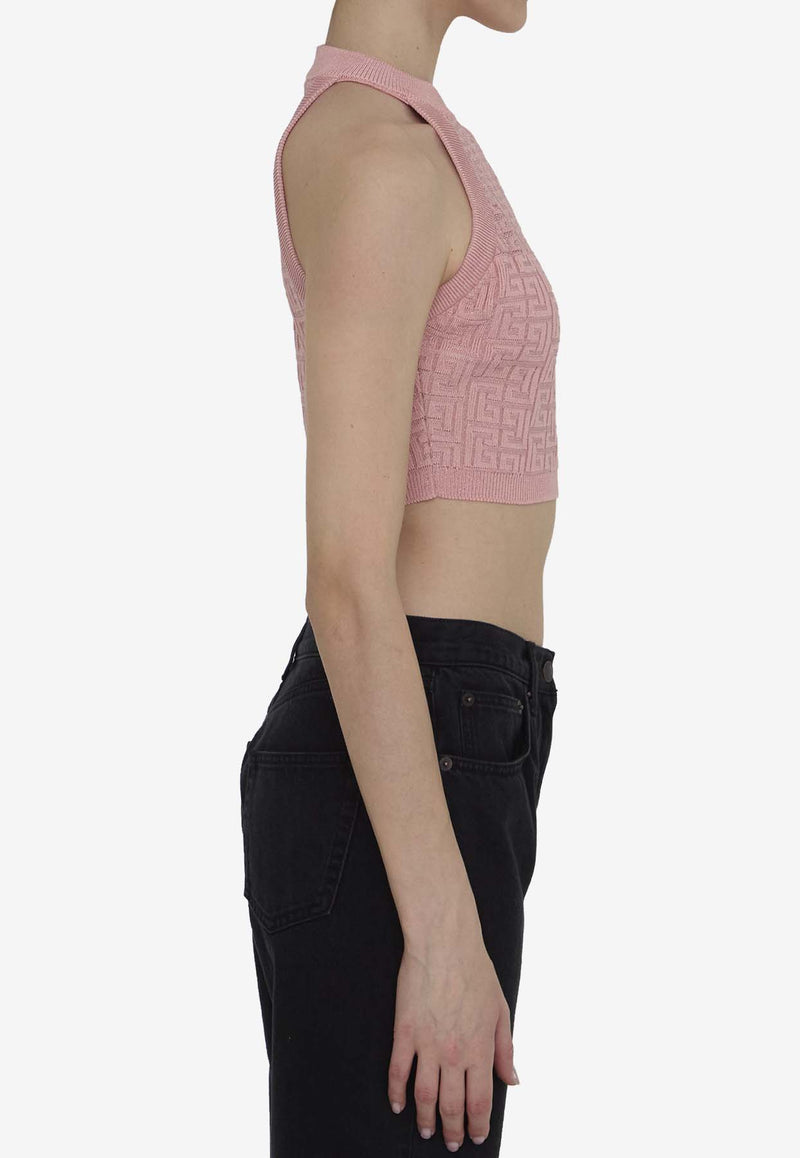 Balmain PB Labyrinth Knit Crop Top DF1AB026-KG96-OIW Pink