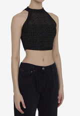 Balmain PB Labyrinth Knit Crop Top DF1AB026-KG96-EAC Black