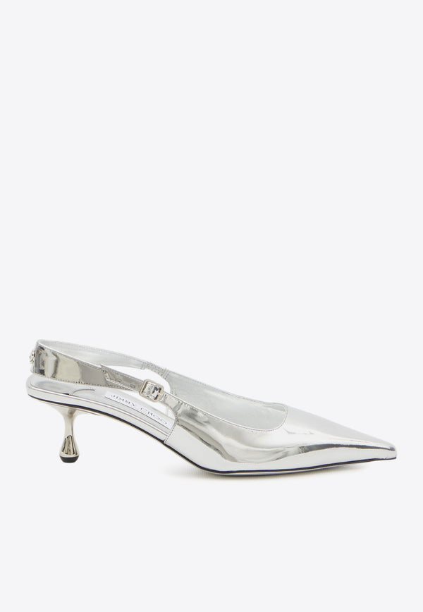 Jimmy Choo Amel 50 Slingback Heeled Pumps Silver AMEL50-QUI-SILVER