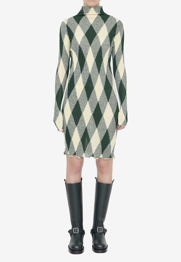 Burberry Ribbed Knit Argyle Midi Dress Green 8081055--B8766