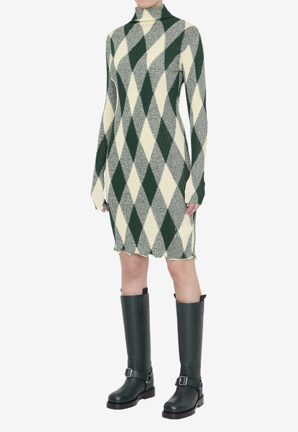 Burberry Ribbed Knit Argyle Midi Dress Green 8081055--B8766