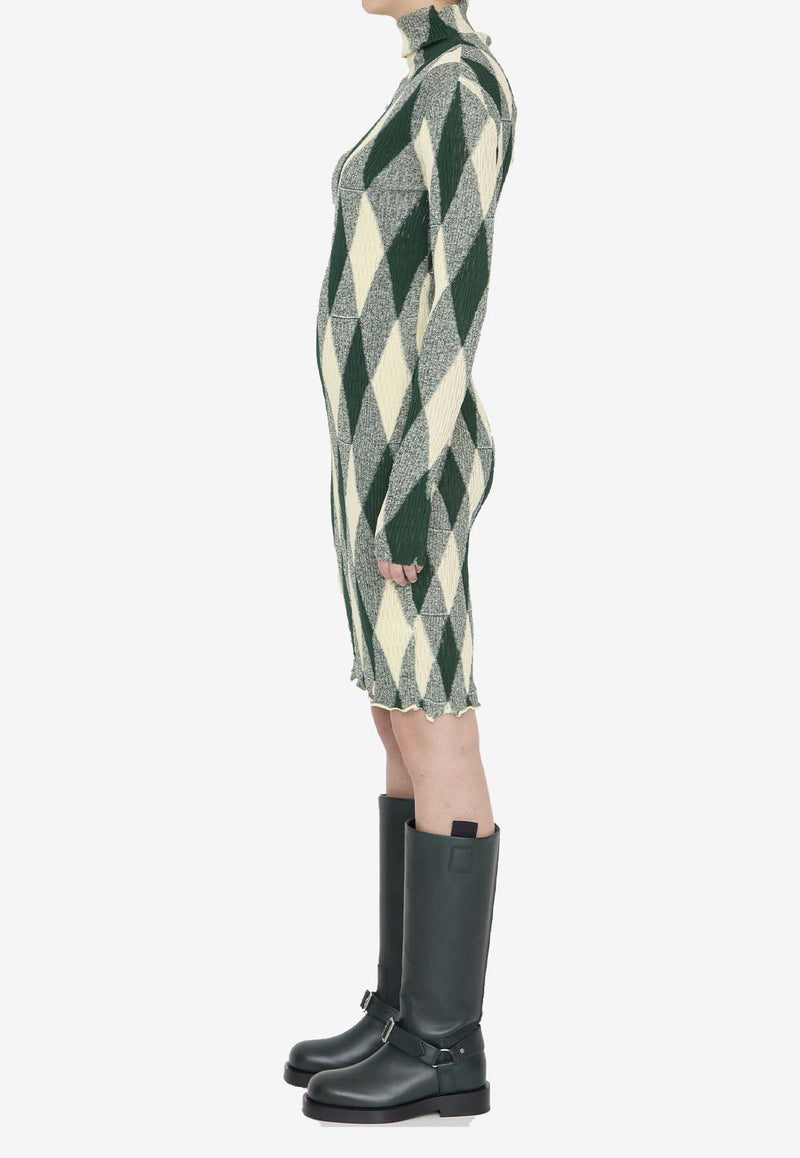 Burberry Ribbed Knit Argyle Midi Dress Green 8081055--B8766