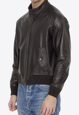 Salvatore Santoro Leather Zip-Up Bomber Jacket 46560-GLOV-COFFEE