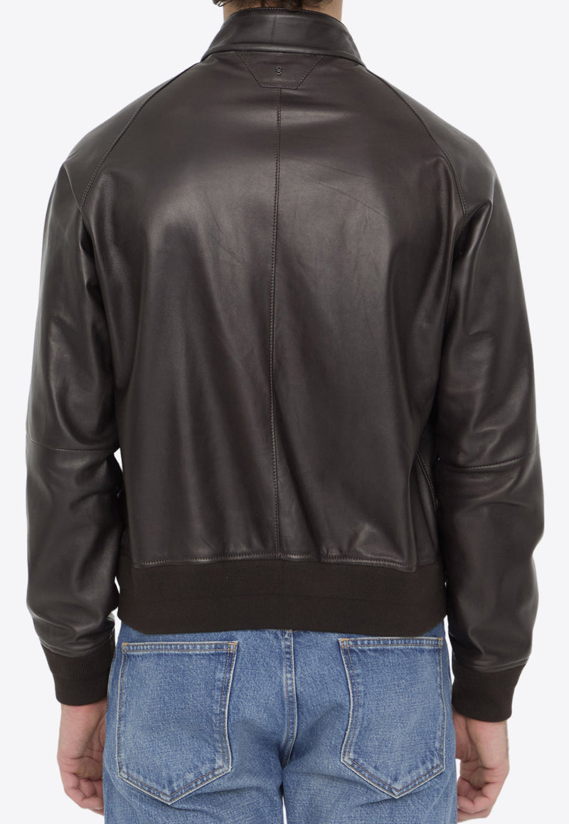 Salvatore Santoro Leather Zip-Up Bomber Jacket 46560-GLOV-COFFEE