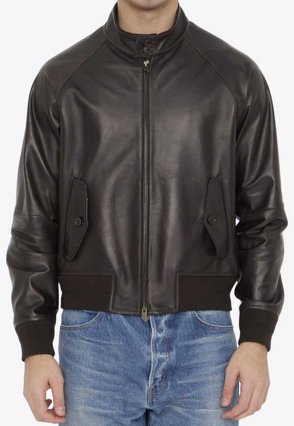 Salvatore Santoro Leather Zip-Up Bomber Jacket 46560-GLOV-COFFEE