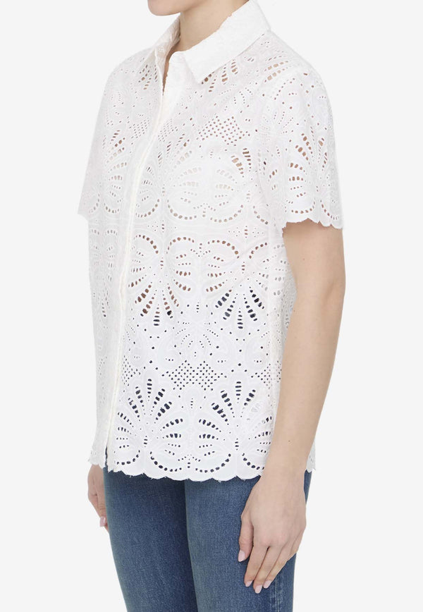 Self-Portrait Sangallo Lace Short-Sleeved Shirt White SS24141TA-W--WHITE