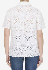 Self-Portrait Sangallo Lace Short-Sleeved Shirt White SS24141TA-W--WHITE