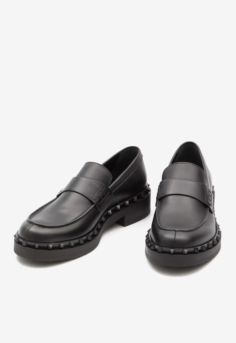 Valentino Rockstud M-way Leather Loafers Black 4Y2S0H64-UXL-0NO