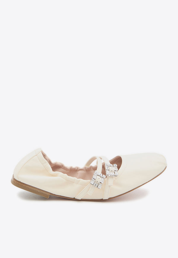 Roger Vivier Crystal Embellished Nappa Leather Ballet Flats Beige RVW7433907091T--C019