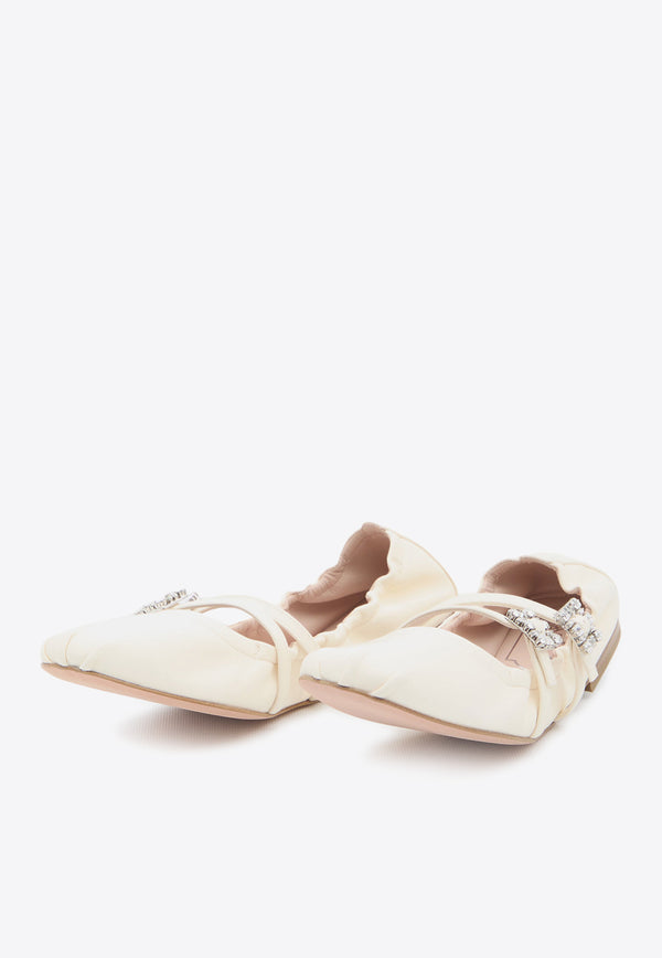 Roger Vivier Crystal Embellished Nappa Leather Ballet Flats Beige RVW7433907091T--C019